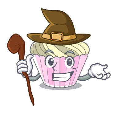 Cadı tatlı beze pasta izole maskot karikatür vektör çizim