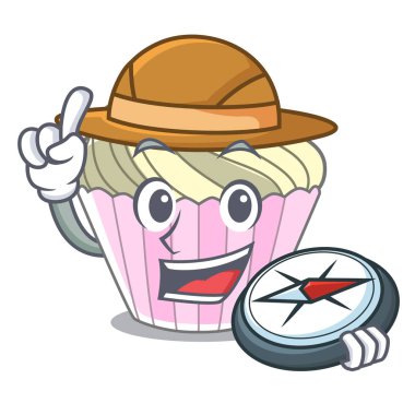 Explorer tatlı beze pasta maskot karikatür vektör illüstrasyon izole