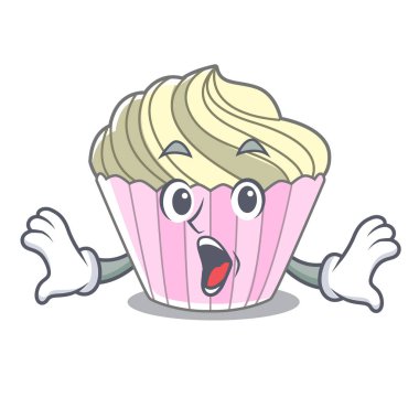 Sürpriz tatlı beze pasta maskot karikatür vektör illüstrasyon izole