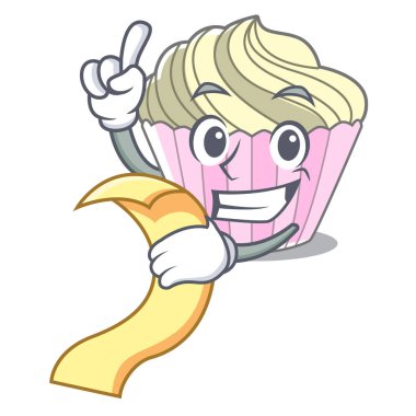 Menü tatlı beze pasta izole maskot karikatür vektör çizim ile