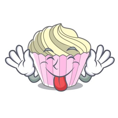 Maskot karikatür vektör çizim üzerinde nefis beze pasta dışarı dil