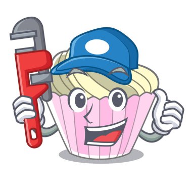 Tesisatçı nefis beze pasta maskot karikatür vektör çizim üzerinde