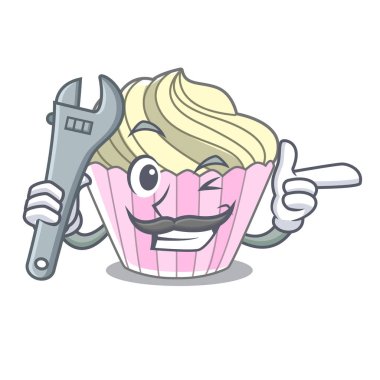 Mekanik nefis beze pasta maskot karikatür vektör çizim üzerinde