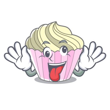 Deli lezzetli beze pasta maskot karikatür vektör çizim üzerinde