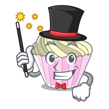 Sihirbaz nefis beze pasta maskot karikatür vektör çizim üzerinde