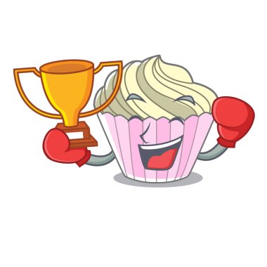 Kazanan nefis beze pasta maskot karikatür vektör çizim üzerinde boks