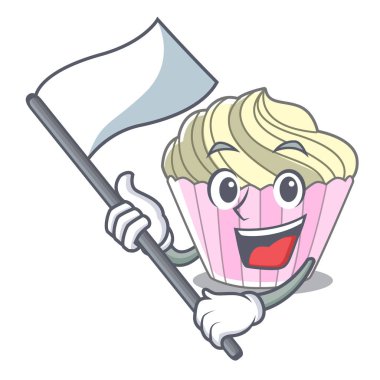 Bayrak nefis kremalı pastaya maskot karikatür vektör çizim ile