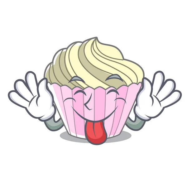 Tongue Out Yummy Meringue Cake Mascot Cartoon Vector Illustration — Stock Vector