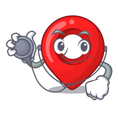 Doktor Gps navigasyon karakter karikatür vektör çizim üzerinde pin