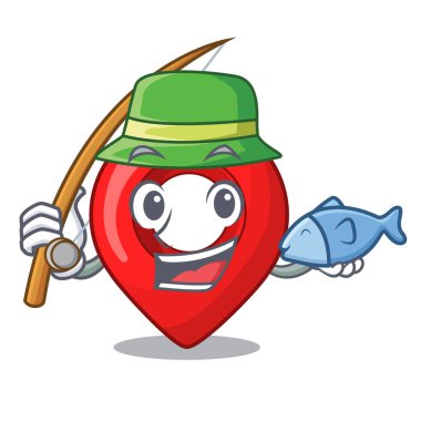 Balıkçılık harita işaretçi gezinti PIN maskot karikatür vektör çizim