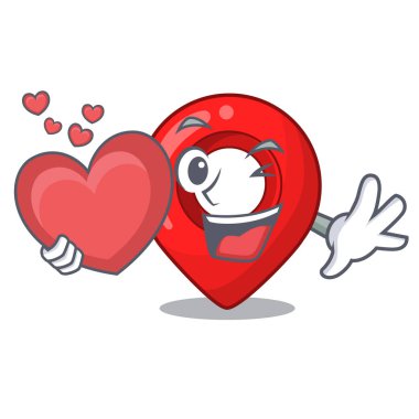 Kalp harita işaretçi gezinti PIN maskot karikatür vektör çizim ile