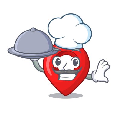 Şef gıda harita işaretçi gezinti PIN maskot karikatür ile
