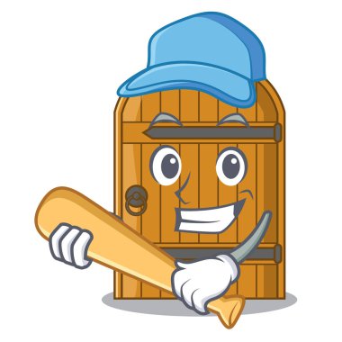 İskambil beyzbol karikatür ahşap kapı masif kapalı kapı vektör çizim