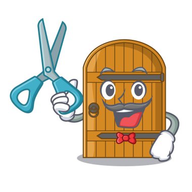 Kuaför karikatür ahşap kapı masif kapalı kapı vektör çizim