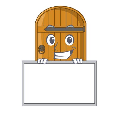 Yönetim Kurulu karikatür ahşap kapı masif kapalı kapı vektör çizim ile sırıtarak