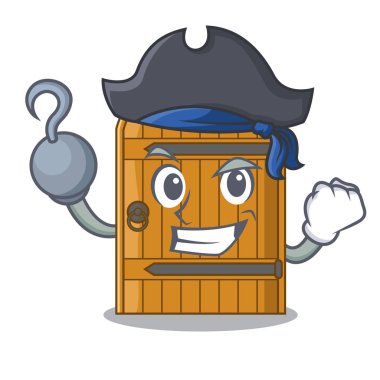 Korsan çizgi film ahşap kapı masif kapalı kapı vektör çizim