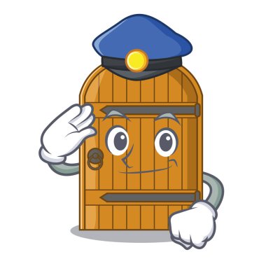 Polis ahşap kapı masif kapalı kapı vektör çizim karikatür