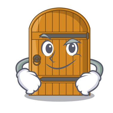 Karakter karikatür vektör illüstrasyon izole smirking ahşap kapı