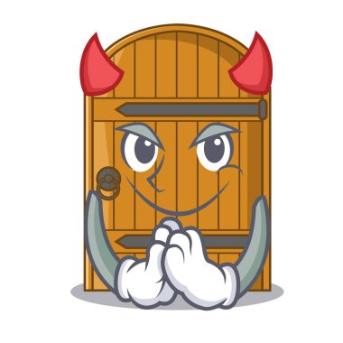 Şeytan büyük ahşap kapı karikatür sapı vektör çizim ile