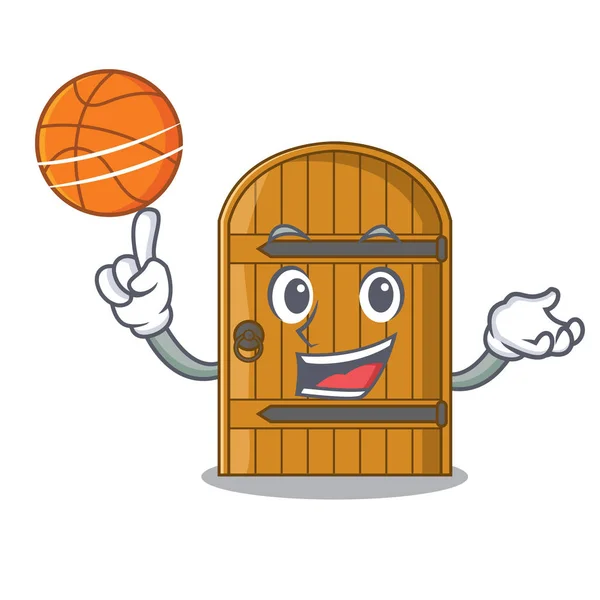 Avec Dessin Animé Basket Ball Porte Bois Massif Porte Fermée — Image vectorielle