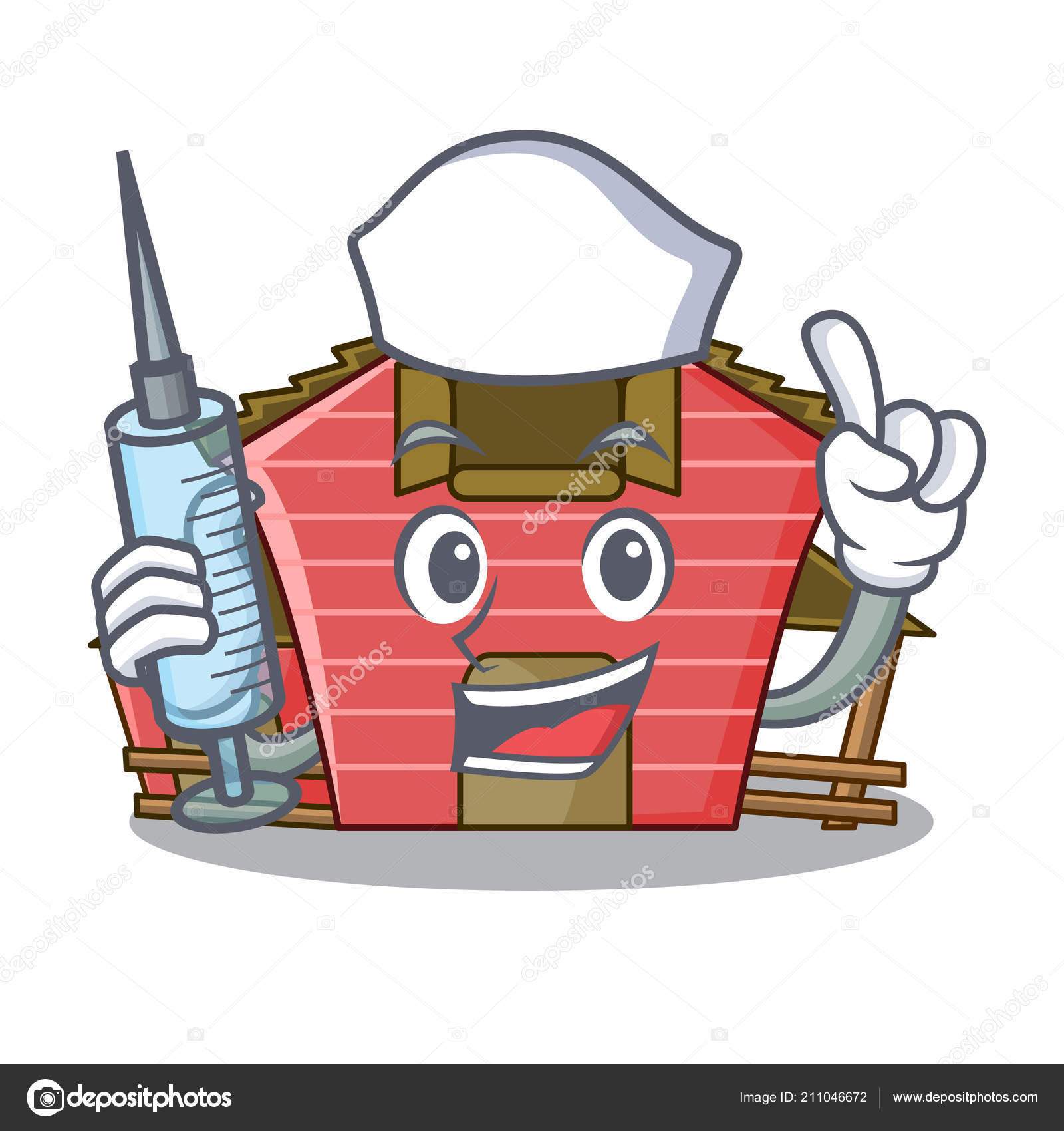 Nurse Red Barn House Character Cartoon Vector Illustration Stock