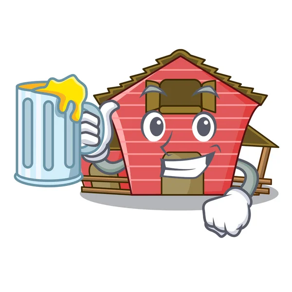 Juice Spring Day Red Barn Cartoon Vector Illustration — Stock Vector