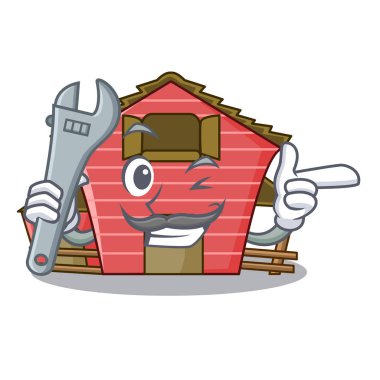 Maskot vektör illüstrasyon izole kırmızı mekanik depolama ahır