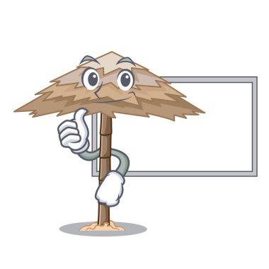 Başparmak yukarıya kurulu beach barınak binalar palm karikatür vektör çizim ile