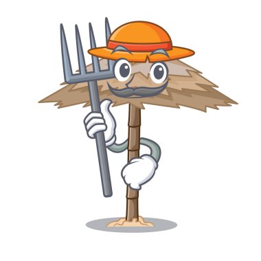 Çiftçi beach barınak binalar palm karikatür ile illüstrasyon vektör