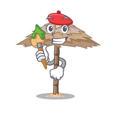 Sanatçı beach barınak binalar palm karikatür ile illüstrasyon vektör