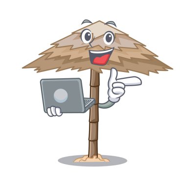 Dizüstü beach barınak binalar ile palm karikatür vektör çizim ile