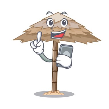 Telefon beach barınak binalar ile palm karikatür vektör çizim ile