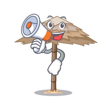 Megafon beach barınak binalar ile palm karikatür vektör çizim ile