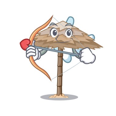 Aşk tanrısı beach barınak binalar palm karikatür ile illüstrasyon vektör