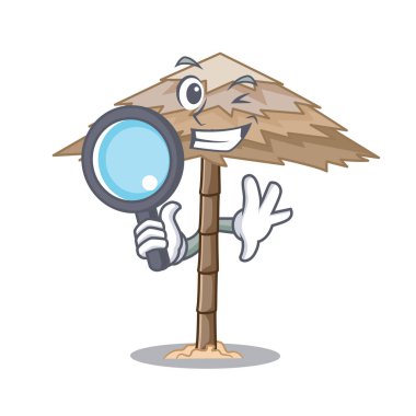 Dedektif karakter tropikal kum plaj barınak resort vektör çizim