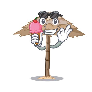 Dondurma karakter tropikal kum plaj barınak resort vektör çizim ile