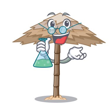 Profesör karakter tropikal kum plaj barınak resort vektör çizim