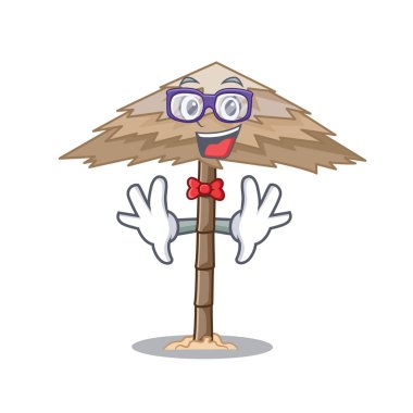 Geek karakter tropikal kum plaj barınak resort vektör çizim