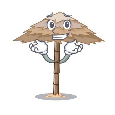 Sırıtan karakter tropikal kum plaj barınak resort vektör çizim