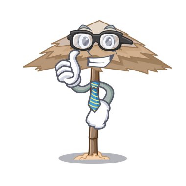 İşadamı karakter tropikal kum plaj barınak resort vektör çizim