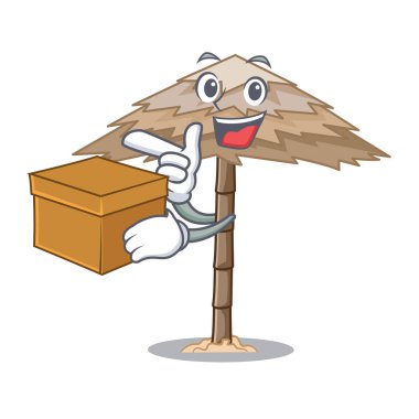 Kutusunun karakter tropikal kum plaj barınak resort vektör çizim ile