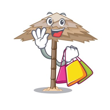 Alışveriş karakter tropikal kum plaj barınak resort vektör çizim