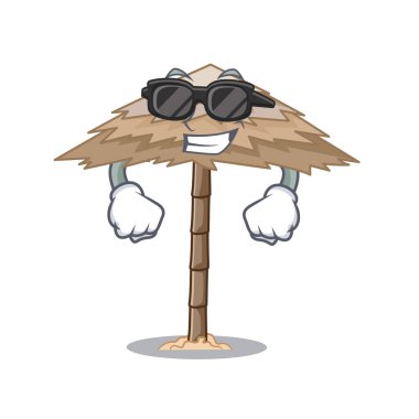 Süper cool karakter tropikal kum plaj barınak resort vektör çizim