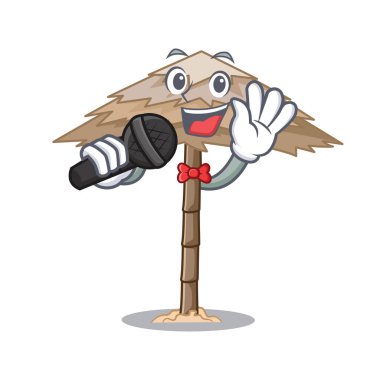 Şarkı beach sığınak altında şemsiye karikatür vektör çizim