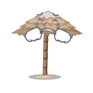 Plaj barınak şemsiye karikatür vektör çizim altında ağlıyor