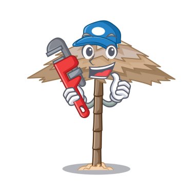 Tesisatçı güzel plaj barınak kum izole karikatür vektör çizim