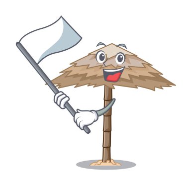 Bayrağı ile güzel bir plaj barınak kum izole karikatür vektör çizim