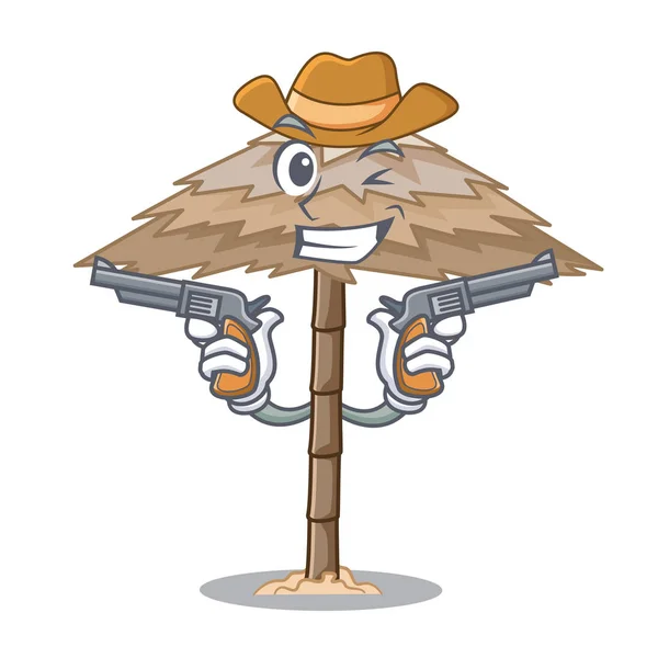 Cowboy Beach Shelter Buildings Palm Cartoon Vector Illustration — Stock Vector