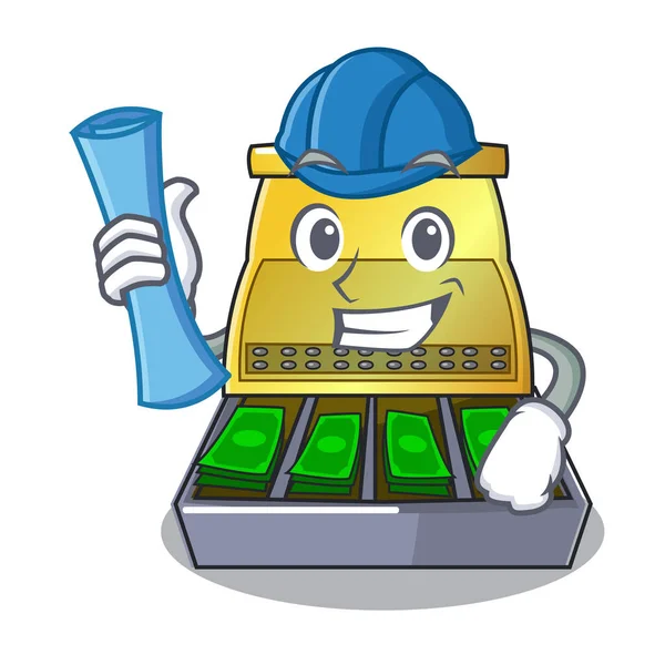 Mimar çizgi film vintage yazar kasa ön görünüm vektör çizim