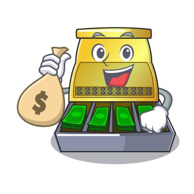 Para çantası elektronik bir karikatür vektör illüstrasyon izole yazarkasa ile